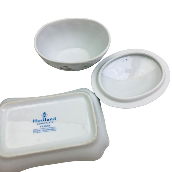 Vintage Haviland Limoges France Floral Porcelain Set - Vase, Tray, Trinket Box - Picture 6 of 13